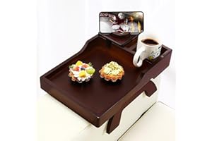 aisongdong Couch Armrest Table, Bamboo Couch Arm Tray with Cup Holder & Rotatable Phone Holder, Foldable Desktop Dual-Use Sofa Armrest Organizer for Snacks/Remote