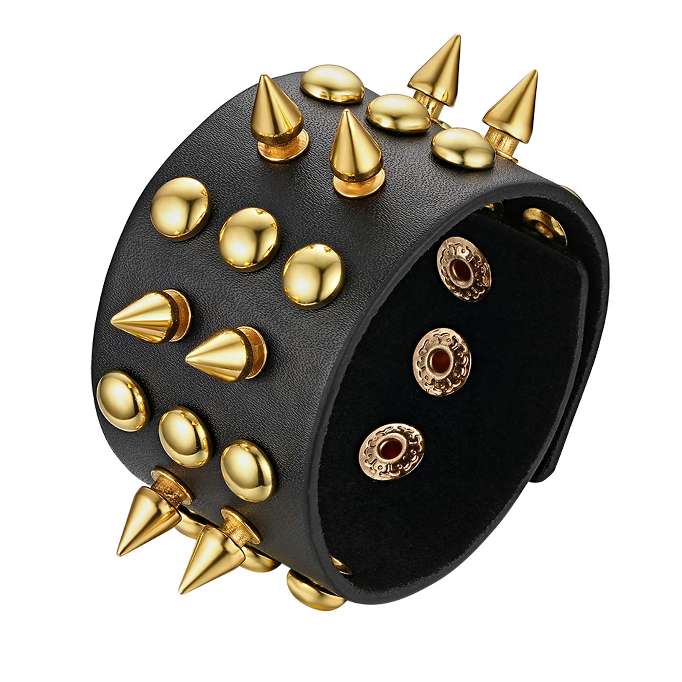 JewelryWe Men's Studded Bracelet,Punk Rock Style Rivet Wide Cuff Leather Bracelet Wristband,Adjustable