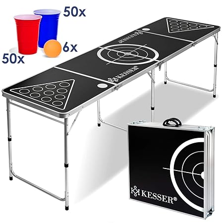 KESSER® Beer Pong Tisch Set - inkl. 100 Becher (50 Rot & 50 Blau), 6 Bälle, + Regelwerk , Classic