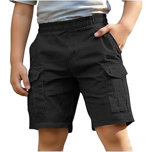Blczomt Boys School Uniform Shorts Elastic Waist Pull On Cargo Shorts Teens Lightweight Quick Dry Casual Shorts with Pockets