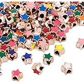 Craftdady 100Pcs Enamel Celestial Star European Beads Large Hole Acrylic Pentagram Loose Spacer Beads Random Mixed Color 11x11.5mm for Jewelry Making Hole: 4.5mm