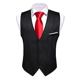 Barry.Wang Mens Black Vest Striped Formal/Casual