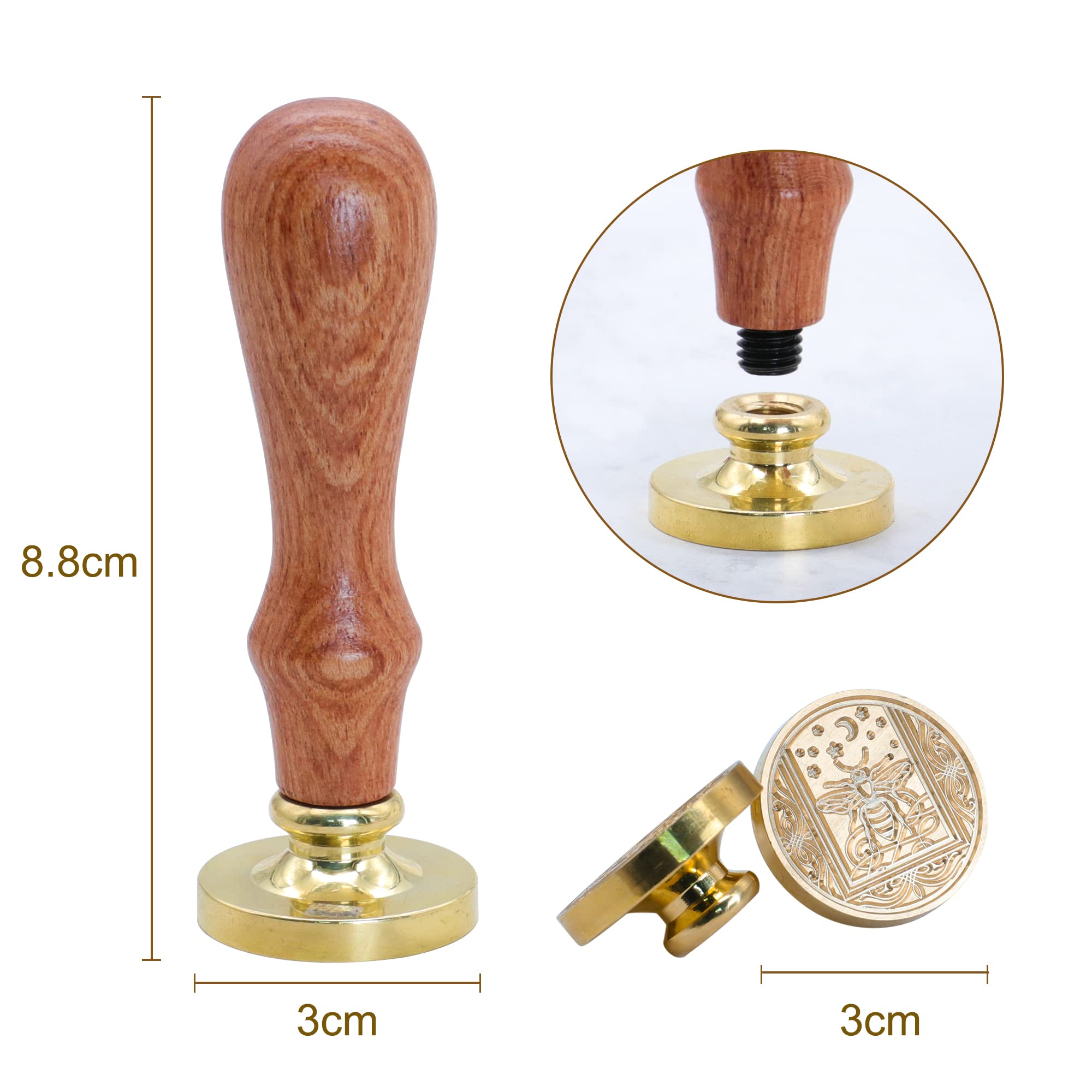 SWANGSA Wax Seal Stamp Set, Vintage 4 Pieces Eucalyptus Leaf Chamomile Tree Of Life Botanical Sealing Stamp Heads 1 Wooden Handle Sealing Stamp Kit