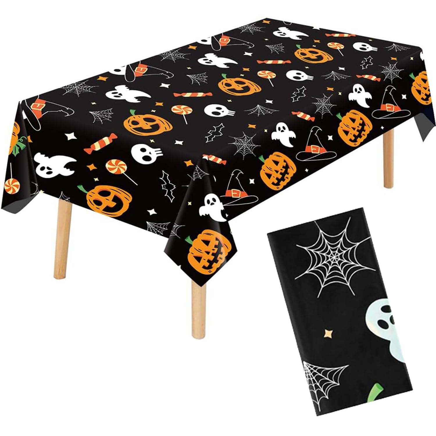 WchoeSS Halloween Pumpkin Tablecloth, Halloween Table Decorations, Halloween Tablecloths, Pumpkin Spider Web Ghost Bat Waterproof Tablecover for Indoor Outdoor Halloween Party Home Decorations