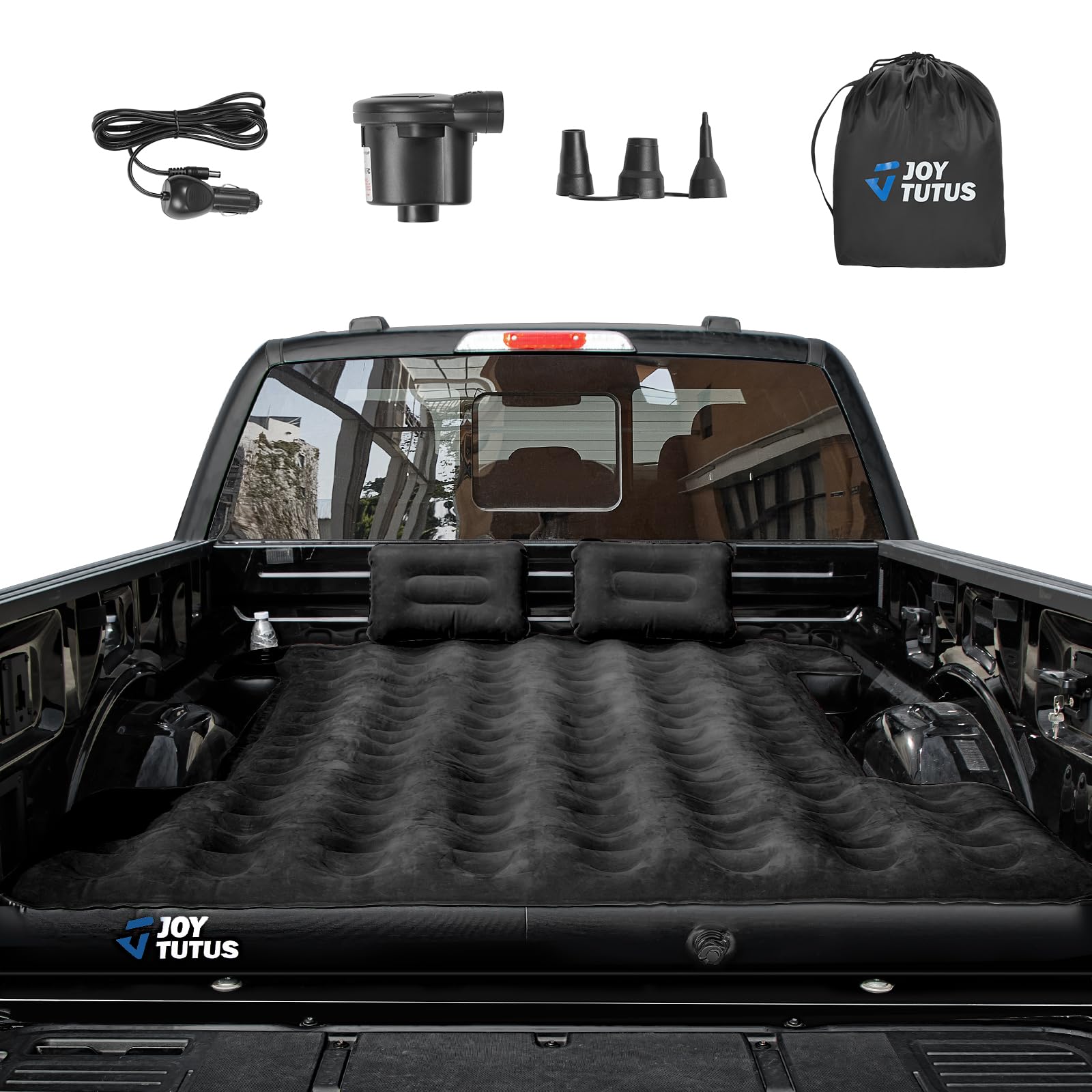 Photo 1 of JOYTUTUS Truck Bed Air Mattress for 6.4-6.7Ft, Full Size Regular Beds for Pickup Outdoor Camping, Truck Tent Accessories with Carry Bag & Cup Holder & Cavity Design, Black