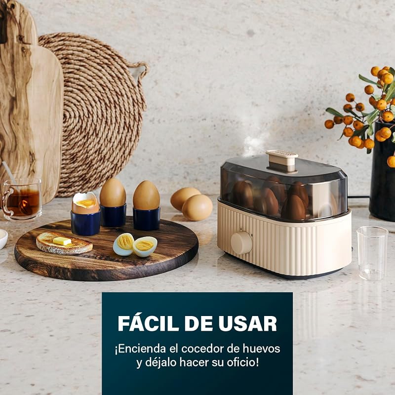 Hervidor de Huevos, Capacidad 6 Huevos, 300W, Medidor para Cocción Suave/Media/Dura, Apagado Automático, Libre de BPA, Tapa con Vapor, Fácil de Limpiar, 262047