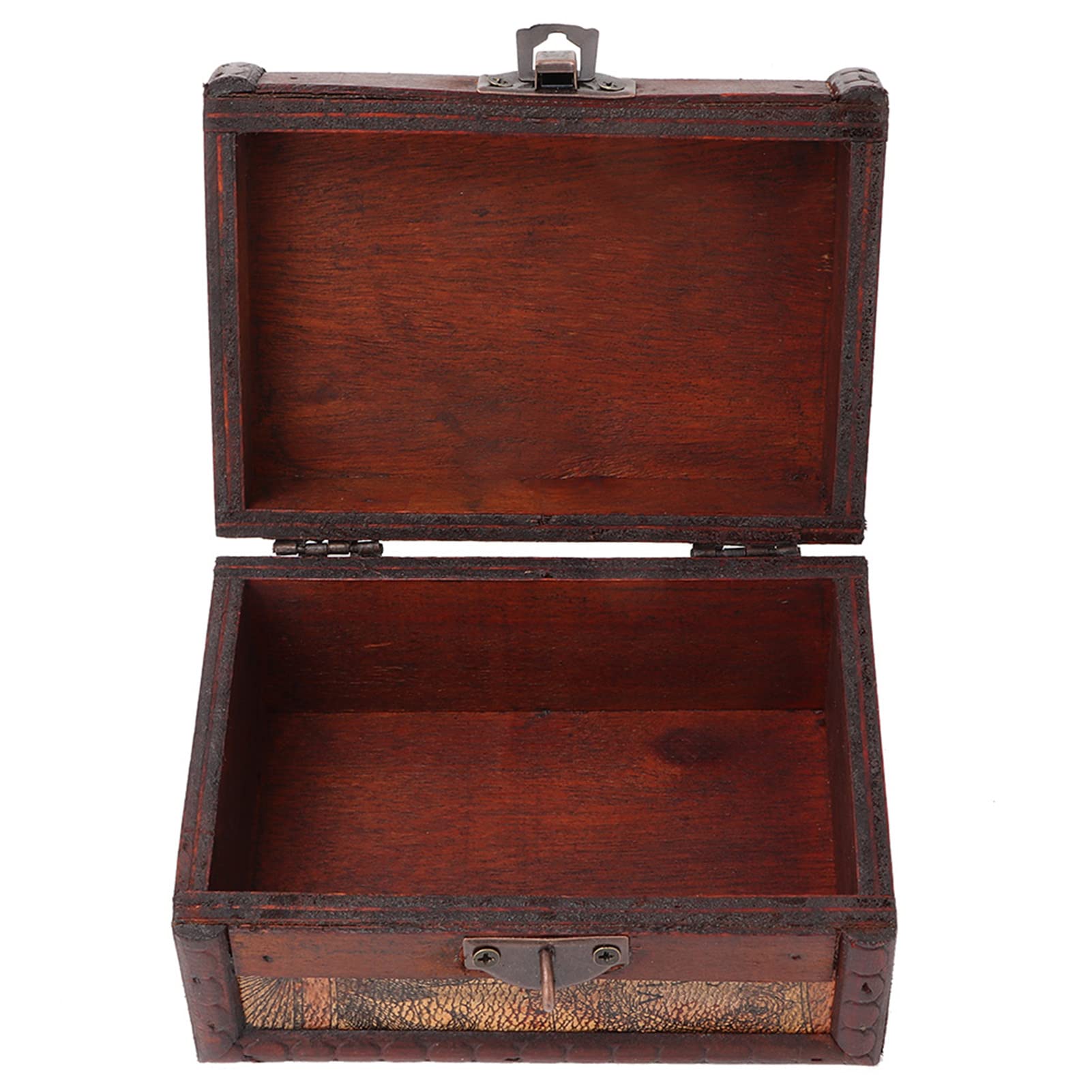 HERCHR Wooden Treasure Chest with Lid and Metal Lock,Treasure Chest Storage Box 4.7x3.7x2.5inch Wooden Jewelry Case Decorative Jewelry Container for Jewellery Halloween Christmas