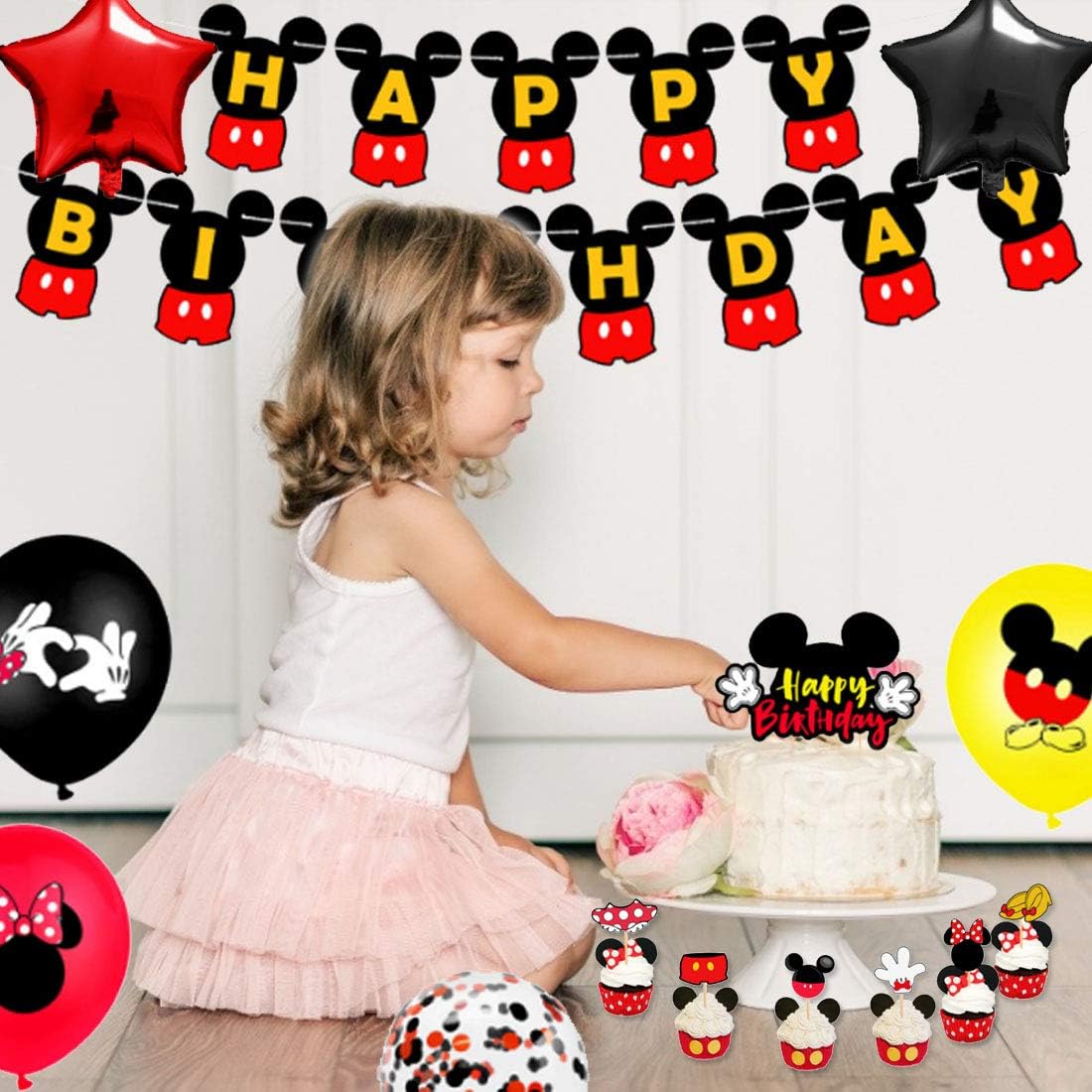 Yuesen Mickey Party Supplies Mickey Et Minnie Sur Le Theme 1st Birthday Party Supplies Joyeux Anniversaire Banniere Ballons Avec Cake Topper Set Pour La Decoration Danniversaire 38 Pieces Decorations Et Accessoires De