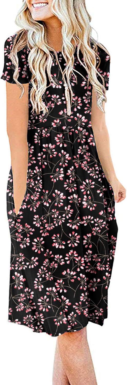 DB MOONWomen Summer Casual Short Sleeve Dresses Empire Waist Dress with Pockets
