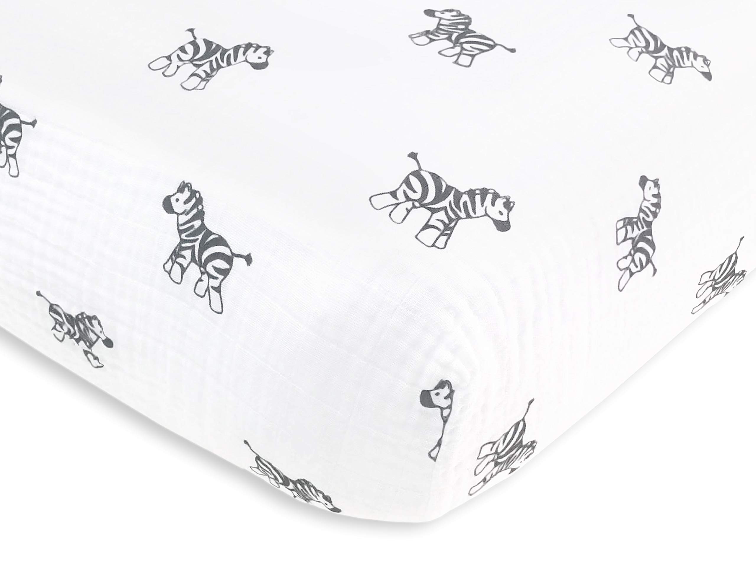 Amazing Baby Cotton Muslin Fitted Crib Sheet, Zebra, Soft Black, 28x52x6 Inch (Pack of 1)