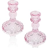 Glass Candle Holder, 2PCS Decorative Candle Sticks Pillar Candle Stand for Formal Events Wedding Party Table Centerpieces Home Decoration, Pink
