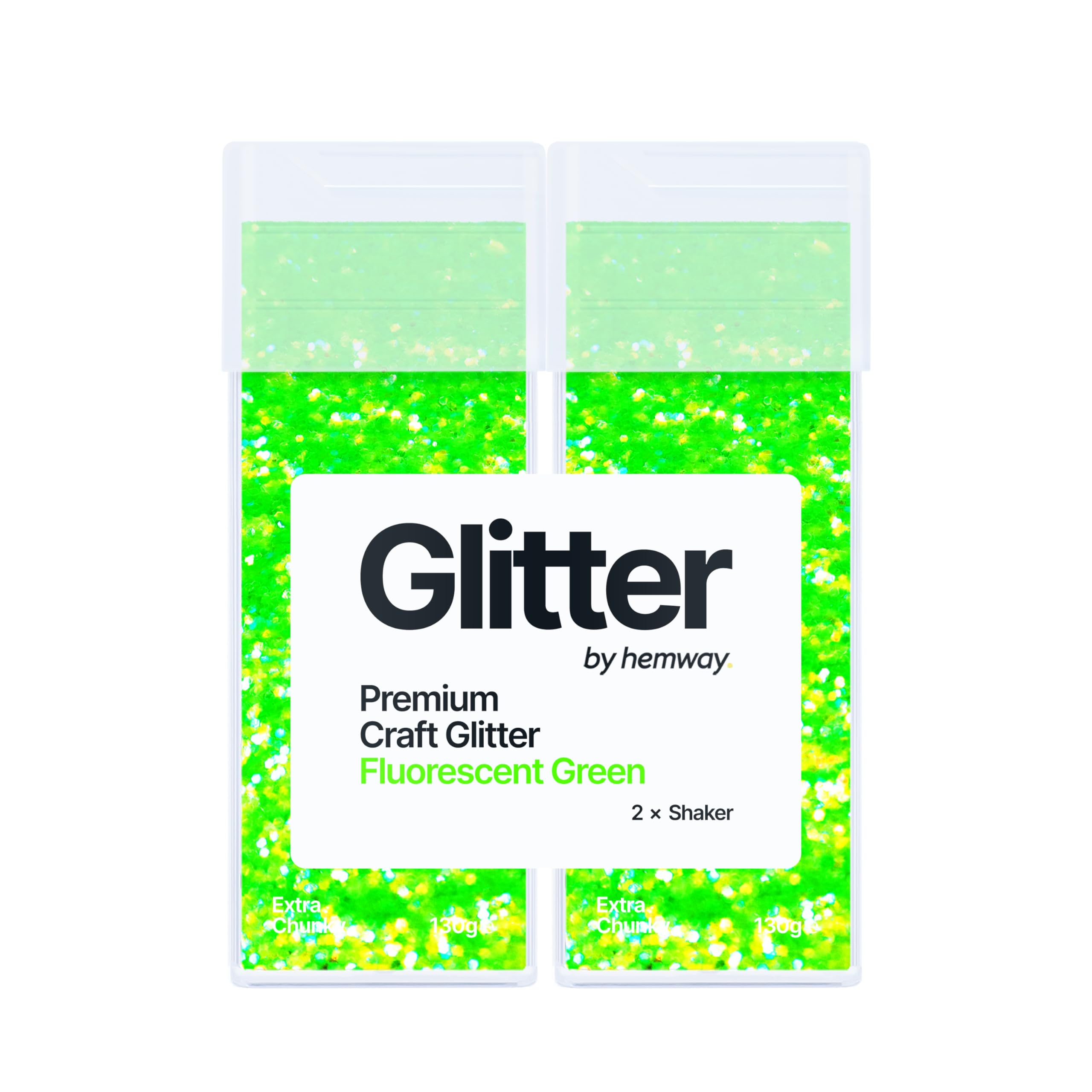 Hemway Glitter Shaker Fluorescent Green 130g x2 Pack Extra Chunky, Craft Glitter Shakers for Resin & Epoxy Crafts, Christmas Art Supplies, Nail, Body, Face, Eye, Festival, Crafting, Slime, Sparkle