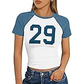Womens Crop Tops Summer Y2k Cropped Shirt Number Graphic Tees Basic Tight T Shirt Birthday Short Sleeve Clothes