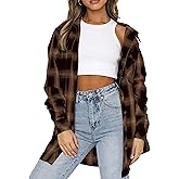 Zontroldy Womens Flannel Plaid Shirts Oversized Long Sleeve Button Down Buffalo Plaid Shirt Blouse Tops