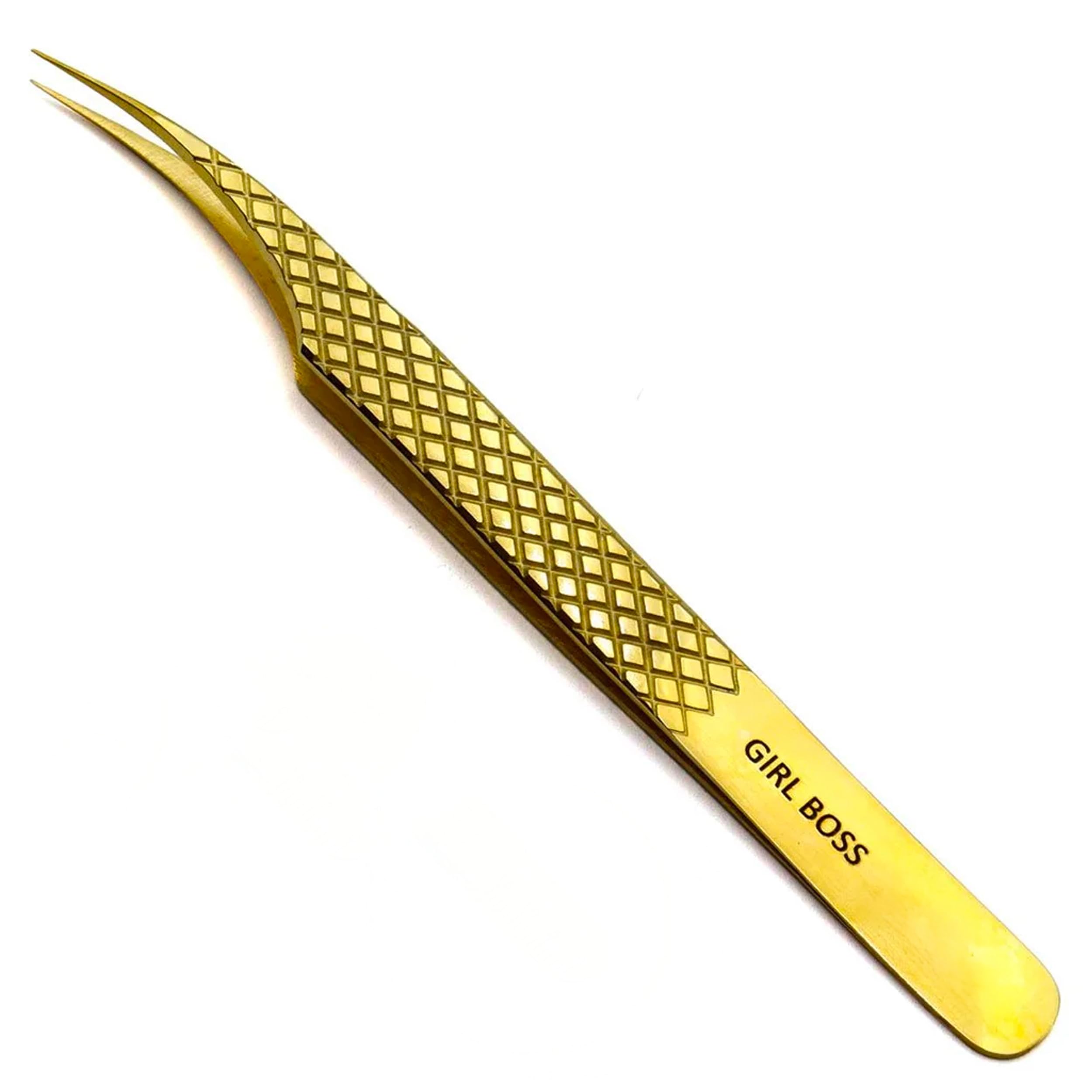LLBA Lash Tweezer Professional Volume False Lash Application Tool | Multi Shapes & Purposes Tweezers | Non-Slip Grip Tweezers for Volume, Isolation & Classic Lashes (Gold, Girl Boss Isolation)
