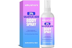 SilkyShark Salicylic Acid Spray (5.07 Fl Oz), 2% Salicylic Acid Body Spray, Body Acne Treatment for Bacne, Blackheads & Blemishes, Back & Chest Acne Spray for Face & Body, 360° Mist for All Skin Types