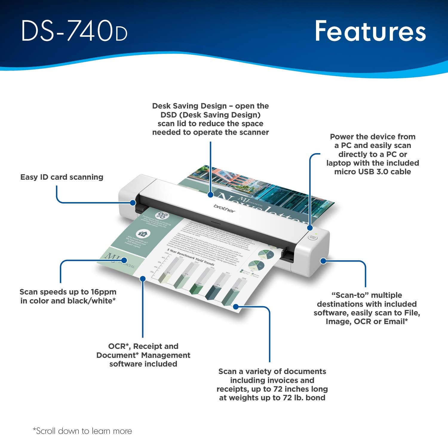 Brother DS-740D Duplex Compact Mobile Document Scanner: Electronics