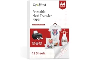 LYA VINYL Printable Heat Transfer Vinyl for T Shirts 12 Sheets - 8.5" X 11" Printable Heat Transfer Paper - 12 Sheets Iron on Transfer Paper for Light