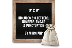 WINSHARP Black Felt Letter Board | Classy Dark Stained Wooden Frame with White Letters | Premium Changeable Sign Boards for Home Decor Motivational Quotes Baby Announcement Price List Message Letterboard With Stand For Small Business