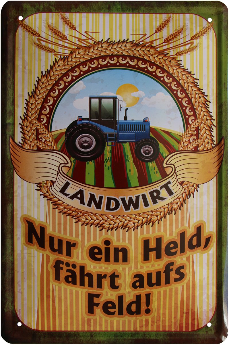 Nur ein Held fährt aufs Feld. "Farmer Tractor Pawn 20x30 cm metal plate 545