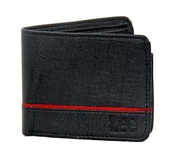 DN Creations Leather Ultra Slim 3 Fold Black with Red Strip Mens Wallet