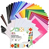 UCEC 52 PCS Removable Vinyl Compatible with Cricut Maker 4/3, Explore 3/4 | 13"x12" 22 Color Permanent Vinyl Sheets Self Adhesive Vinyls Sheets for DIY Projects Scrapbooking Cup Decoration