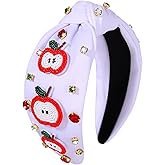 NVENF Teacher Headband for Women Crystal Pearl Knotted Headband Rhinestone Beaded FRI-YAY Embellished Top Knot Headbands Back To School Teacher Accessories teacher Appreciation Gifts (Apple)