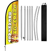 QSUM Breakfast Sandwiches Flag for Business, 8FT Feather Flag Banner, Polyester Advertising Swooper Flag with Aluminium Alloy Flag Pole Kit, Stainless Steel, Ground Spike, Portable Bag