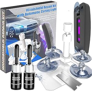 BLUTOKS Windshield Repair Kit, 2 PCS Windshield Crack Repair Kit with Suction Cup Curing Light, Auto...