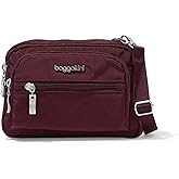 Baggallini Triple Zip Small Crossbody Bag for Women - 8x6 Lightweight Convertible Fanny Pack Belt Bag