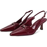 SOVANYOU Women's Burgundy Kitten Heels Pointed Toe Slingback Pumps with Buckle Strap Low Heel Dress Party Work Wedding Shoes