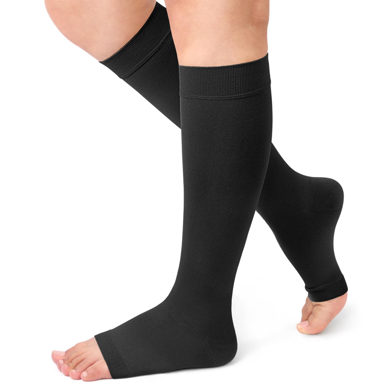 Beister Medical Open Toe Knee High Calf Compression Socks for Women & Men, Firm 20-30 mmHg Graduated Support Hosiery for Varicose Veins, Edema, Flight, Pregnancy （A Pair）