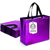 VGOODALL 15 Pack Purple Gift Bags with Handles, 12.6" x 5" x 11" Large Reusable Party Favor Bags Bulk for Halloween Birthday Wedding Party