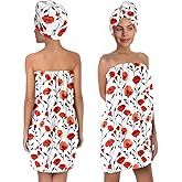 YWZDS Red Poppy Bath Wrap Set with Hair Turban, Floral Pattern Absorbent Quick-Dry, Spa Towel Wrap, Towel Robe for Women