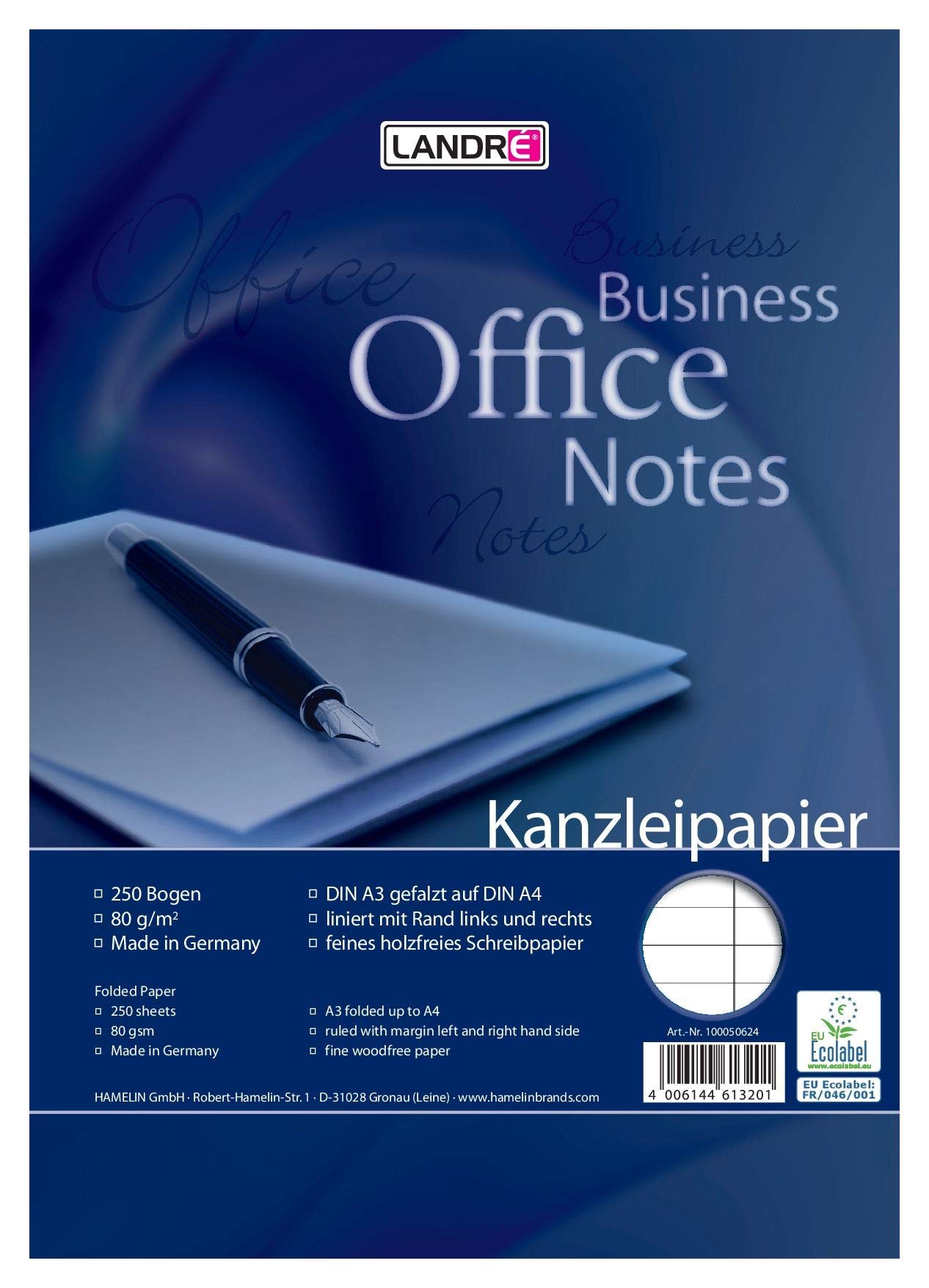 Landré Law Firm Paper A3 Folded to A4 Ruled Double Margin 80gsm 250 Sheets