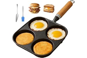 Cast Iron 4-Cup Egg Pan Skillet, Small Omelette Pan, Family Breakfast Pan for Eggs, Pancakes, Sandwich & Bruger, Suitable for
