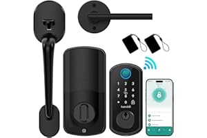 Smart WiFi Front Door Lock: Hornbill Keyless Entry Fingerprint Deadbolt with Handle Set Electronic Digital Keypad Door Locks APP Remote Control Alexa Auto Lock Black