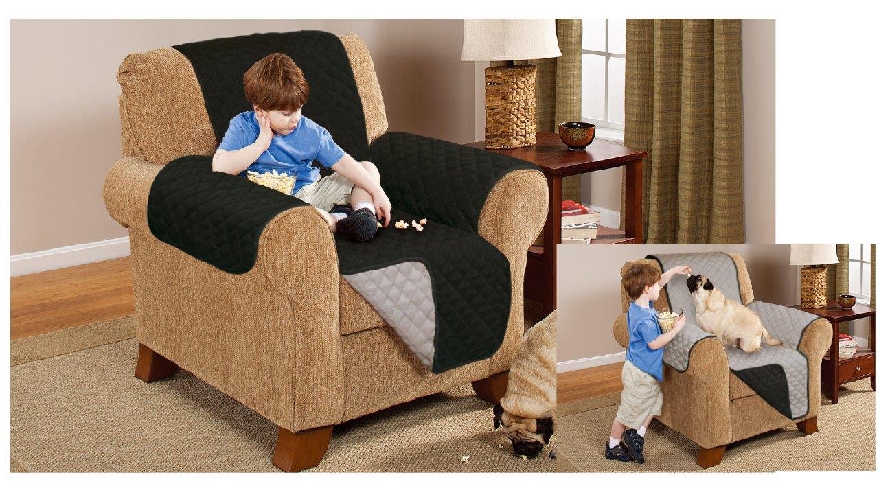 Gaveno Cavailia Anti-Slip Quilted Sofa Cover Reversible Protector, Polyester, Black/Silver, 1 Seater