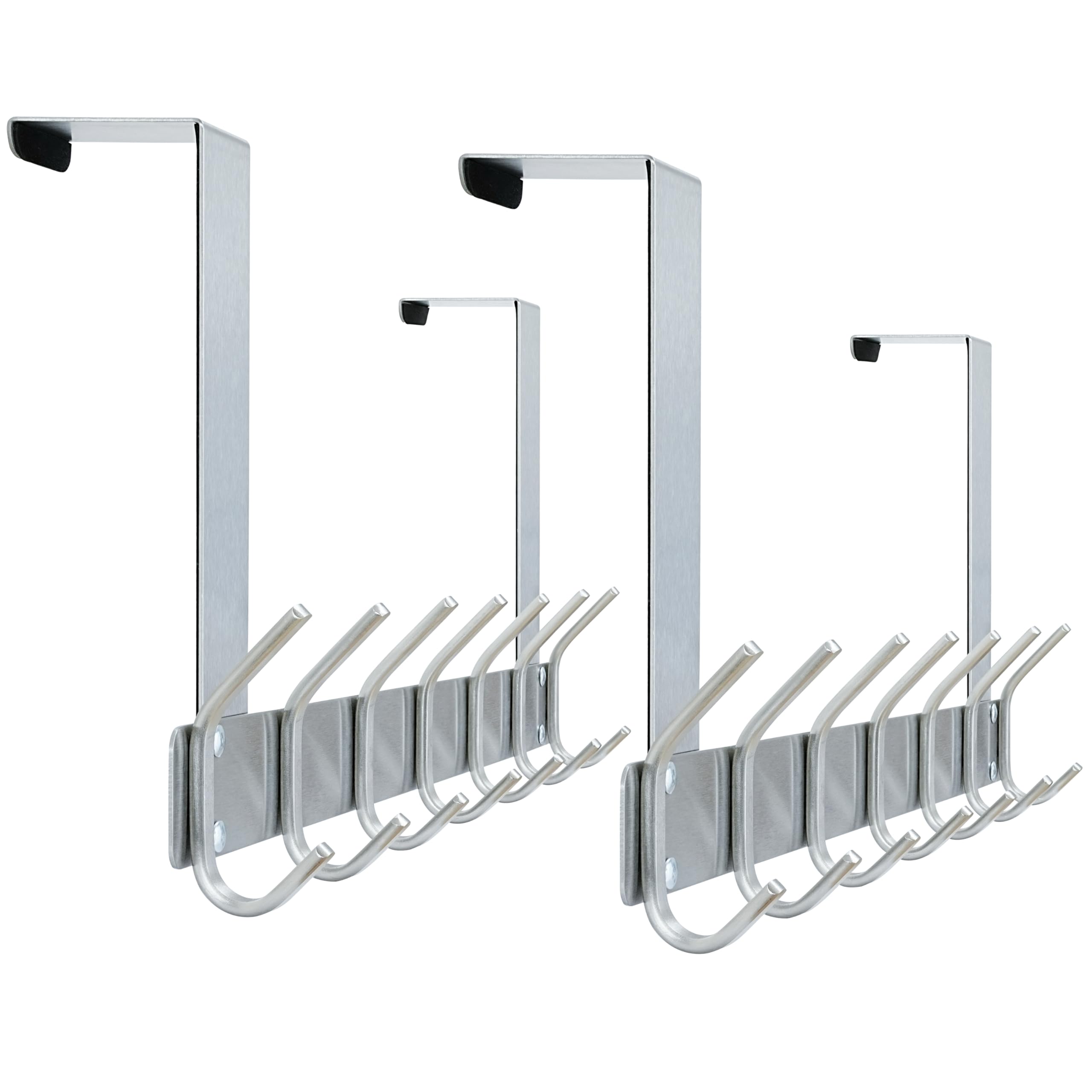 HONSKY Foldable Over Door Hook,Over The Door Hanger/Towel Rack,7 Double Stainless Steel Hooks for Entry & Room Door,Hanging Coat,Towel,Silver (2 Pack — image 1