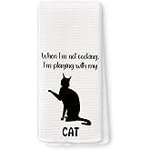 QZQE Funny Cat Kitchen Towels, Cat Lover Mom Lady Gifts for Women Dish Tea Towels for Kitchen, Pet Lover Gifts for Women, Black and White Kitten Decorative Hand Towel 16x24 Inch