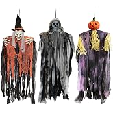 JOYIN 3 Pack 35&rdquo; Hanging Ghosts Witch Pumpkin Decor Hanging Halloween Decorations Outdoor Halloween Decor, Scary Flying Witch Grim Reapers Haunted House Front Porch Decor Yard Garden Lawn Party
