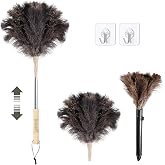 Ostrich Feather Dusters for Cleaning Kit - Soft Feather Duster Extendable | Reusable Extendable to 49 inches for Cleaning Ceiling Fan, High Ceiling, Blinds &amp; Retractable Small Duster for Keyboard, Car