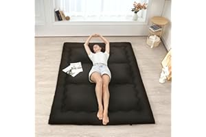 Foredawn Japanese Floor Mattress 39"x 80"Twin Size Futon Mattress, 2.5" Thicken Tatami Mat Sleeping Pad Foldable Roll Up Mattress Boys Girls Dormitory Mattress, Black