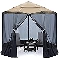 COOSHADE 7.5-11FT Patio Umbrella Mosquito Netting Polyester Screen Mesh Net for Outdoor Umbrella with Zipper Door and Weight Bag Black