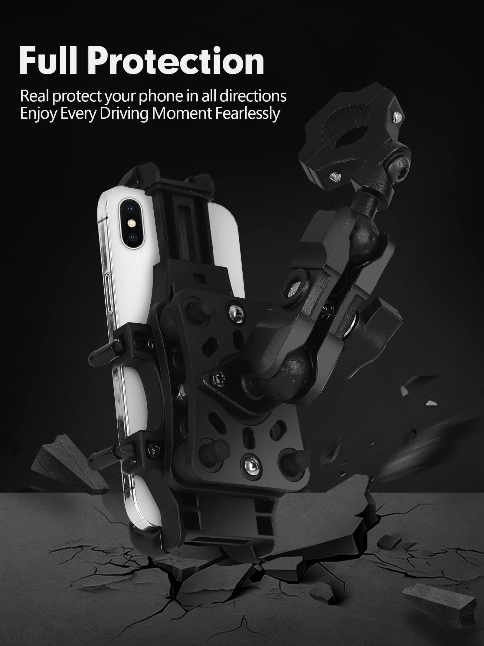 Motorcycle ATV Phone Holder, Aluminum Heavy Duty Phone Mount for Motorcycle Universal 7/8