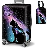 BVDIKMI Galaxy Cat Suitcase Cover Elastic Protective Dustproof Washable Travel Luggage Covers for Suitcase With Cute Baggage Tag (S, Fit 18-21 Inch Luggage)