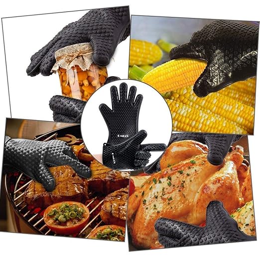 P YU Silicone Baking and Insulated Oven Gloves Silicone BBQ Gloves Waterproof Oven Mitts - Heat Resistant Grilling Accessories for Cooking, Baking, Barbecue 1 Pair