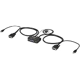 StarTech 2-Port USB VGA Cable KVM Switch 2048x1536 USB Powered (SV211USB) | Integrated KVM cables and remote switch, USB powered, Dual, Push-button hotkey or software switching, Compact