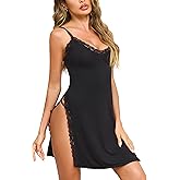 Donnalla Sexy Lingerie for Women Nightgown Lace Babydoll Chemise with Side Slits Night Gown Boudoir Sleep Dress