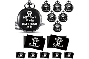 Remuuly 7 Sets Groomsman Gifts for Wedding Engraved Pocket Watch Gifts Bridesman Pocket Watch with Chain Will You Be My Groomsmen Cards and Black Envelopes Best Man Proposal Gift for Wedding